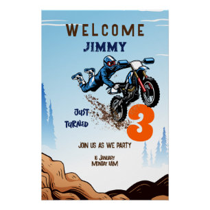 Biker Kid Dirt Stunt Bike Birthday Poster