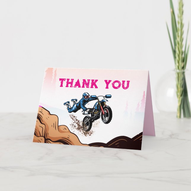 Biker Kid Dirt Stunt Bike Birthday Thank You Card (Front)