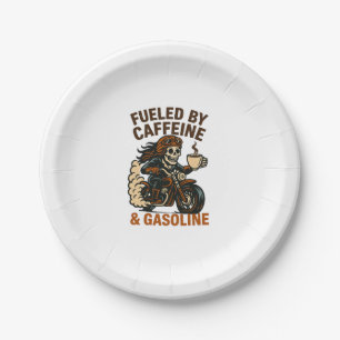 Biker lady Skeleton T-Shirt Fueled by Caffeine and Paper Plate