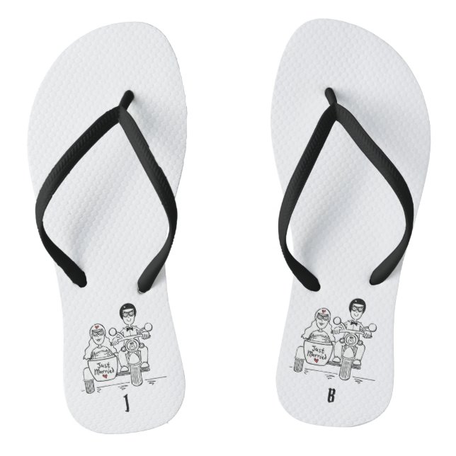 Biker Motorbike + Sidecar Wedding Flip Flops  (Footbed)