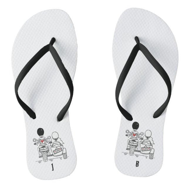 Biker Motorbike + Sidecar Wedding Flip Flops  (Footbed)