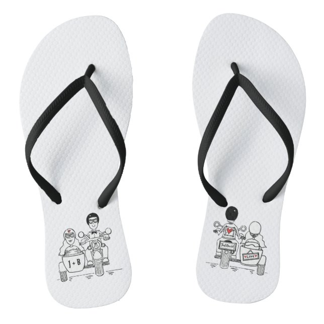 Biker Motorbike + Sidecar Wedding Flip Flops  (Footbed)