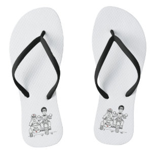 Biker Motorbike + Sidecar Wedding Flip Flops 