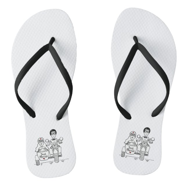 Biker Motorbike + Sidecar Wedding Flip Flops  (Footbed)