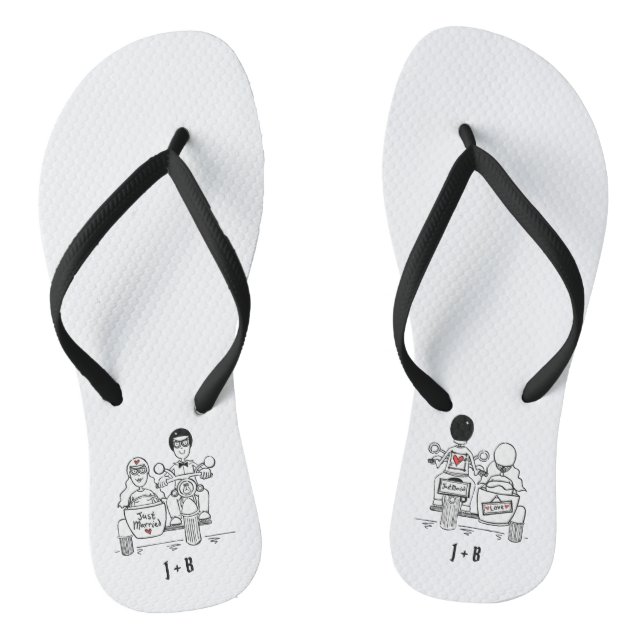 Biker Motorbike + Sidecar Wedding Flip Flops  (Footbed)