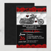 Biker Motorcycle Leather Rose Wedding Invitations