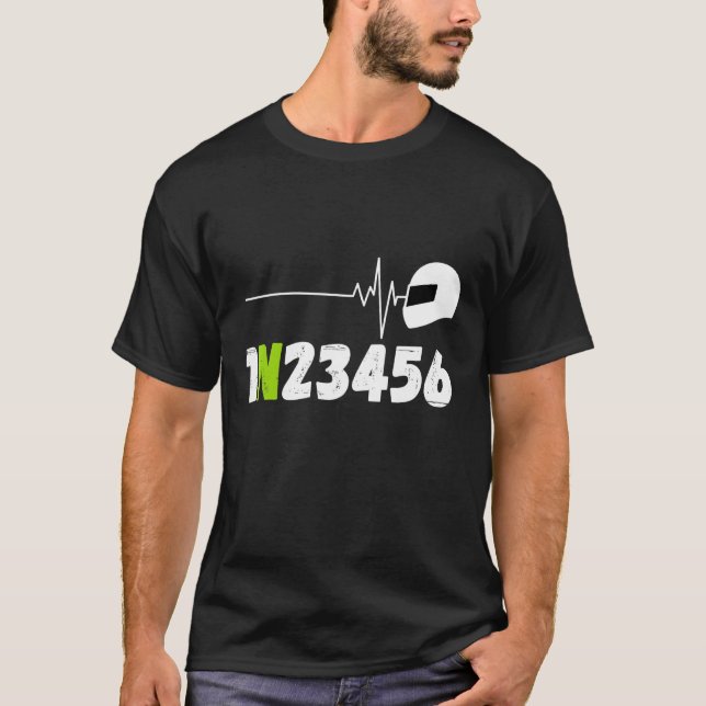 Biker Motorcycle Rider Ecg Heartbeat Two Wheels 1n T-Shirt (Front)