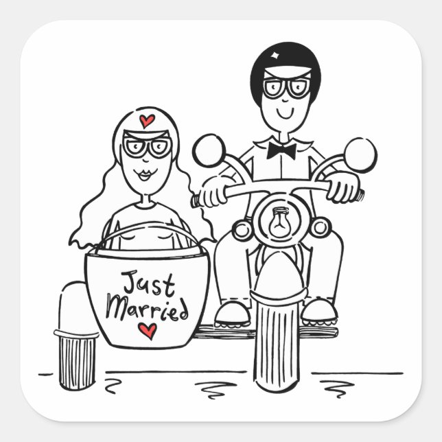 Biker Motorcycle & Sidecar Wedding Stickers (Front)