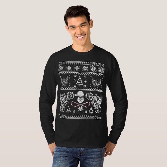 Biker Motorcycle Ugly Christmas T-Shirt (Front Full)