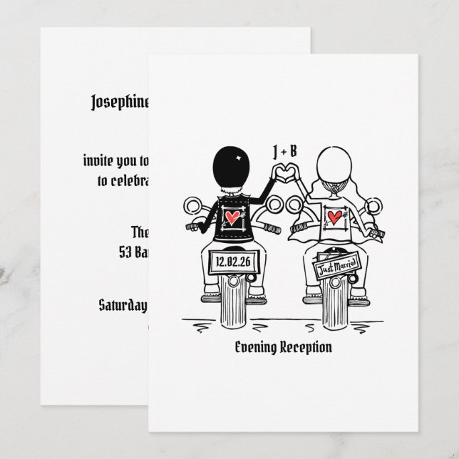 Biker Motorcycle Wedding Evening Reception Invitation (Front/Back)