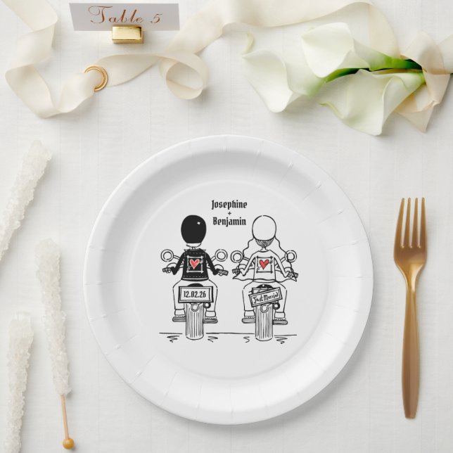 Biker Motorcycle Wedding  Paper Plate (Wedding)