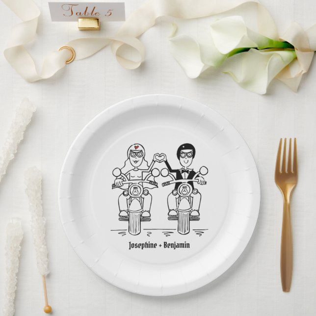 Biker Motorcycle Wedding Paper Plate (Wedding)