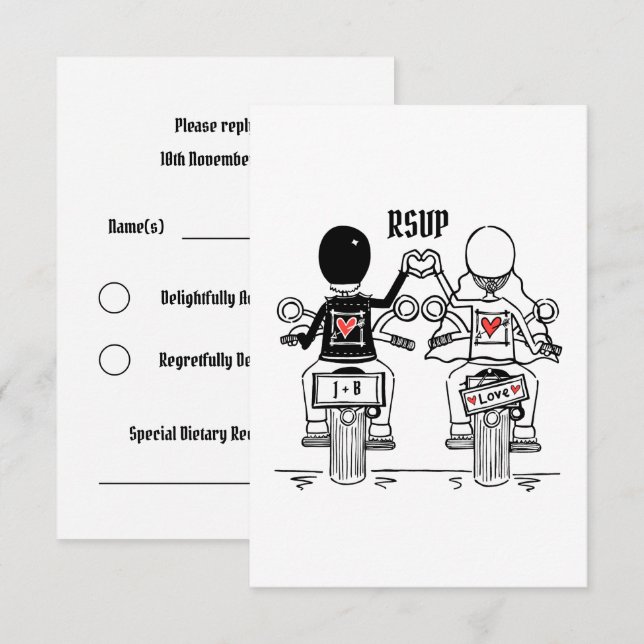 Biker Motorcycle Wedding RSVP to Invitation (Front/Back)