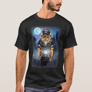 Biker Orange Cat Riding Motorcycle, Galaxy Icy Moo T-Shirt