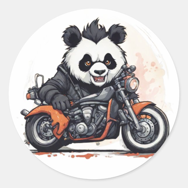 Biker Panda  Classic Round Sticker (Front)