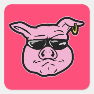 Biker Pig Square Sticker