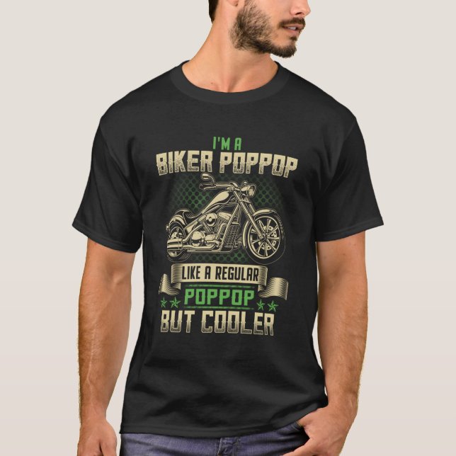 Biker Poppop Cooler Funny Biker Motorcycle For Men T-Shirt (Front)