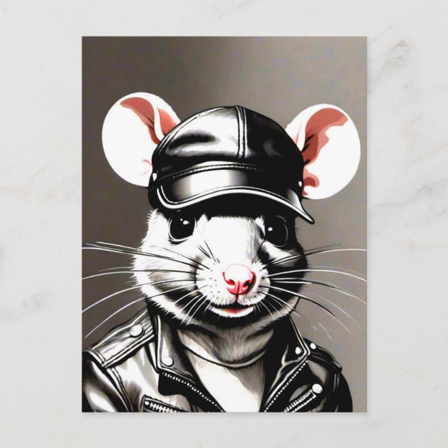 Biker Rat Wearing Leather Gear Postcard (Front)
