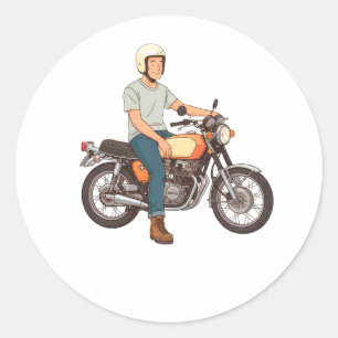 Biker Riding a Motorcycle  Classic Round Sticker