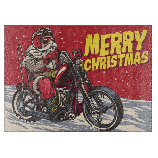 Biker Santa Christmas Cutting Board (Front)