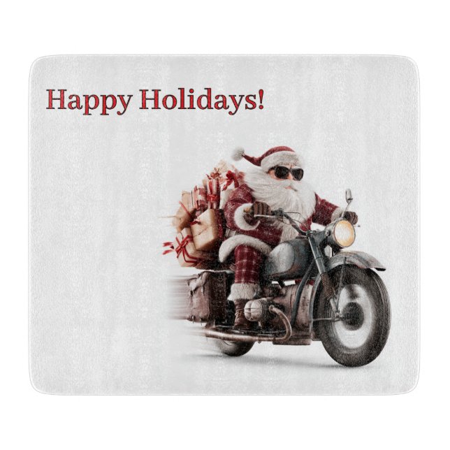 Biker Santa Christmas Kitchen Adventure Cutting Board (Front)