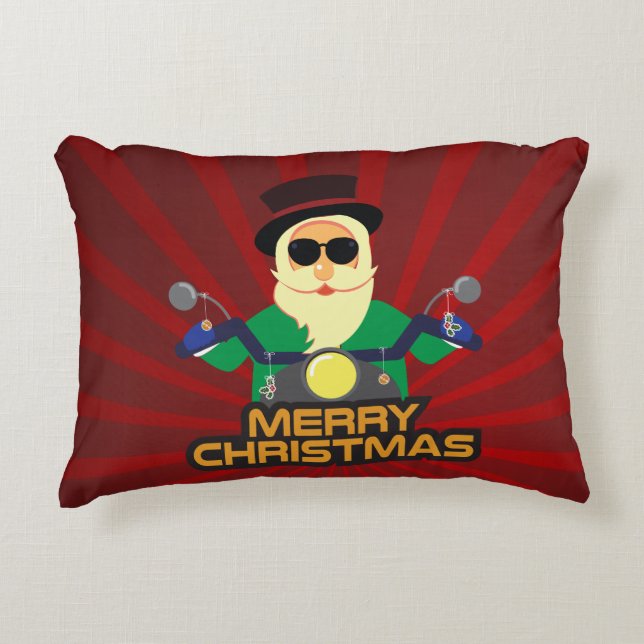 Biker Santa Christmas Throw Pillow 16" x 12" (Front)