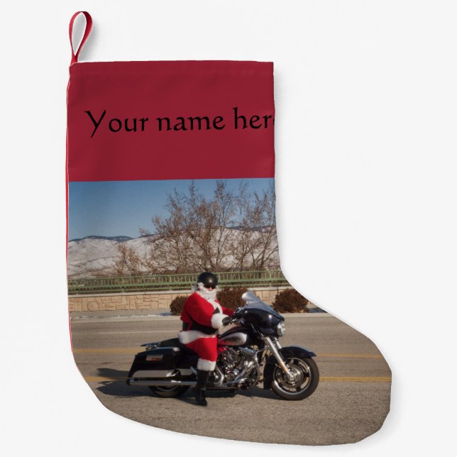 Biker Santa Claus Customisable Christmas Stocking (Front)