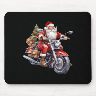 Biker Santa Claus On Motorcycle Fun Christmas Biki Mouse Mat