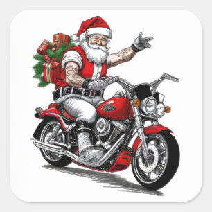 Biker Santa Claus Square Sticker