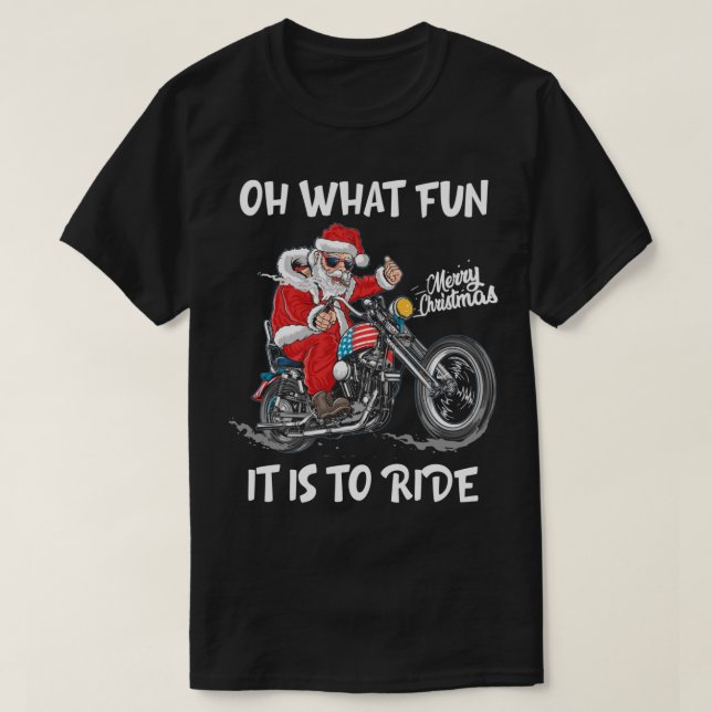 Biker Santa Motorcycle Fan Merry Christmas Xmas Ho T-Shirt (Design Front)