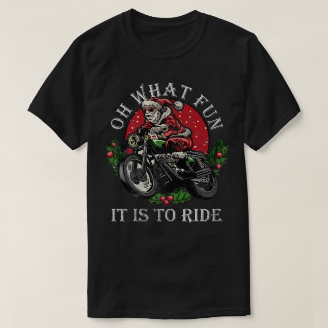 Biker Santa Motorcycle Fan Merry Christmas Xmas Ho T-Shirt (Design Front)