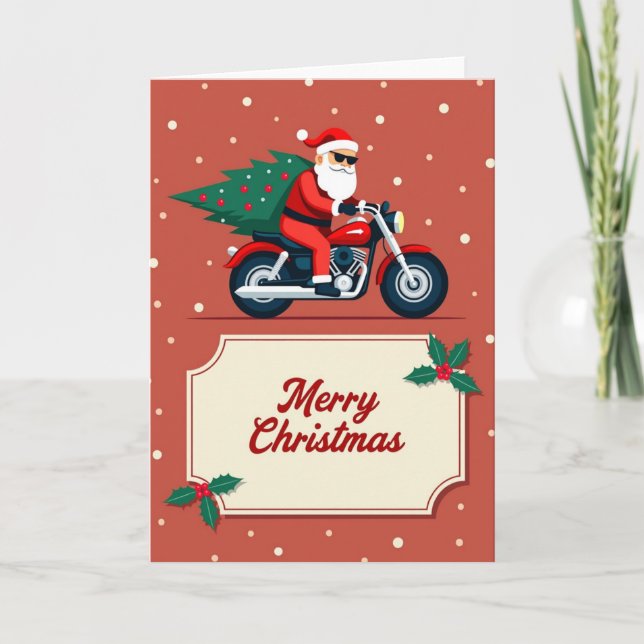 Biker Santa Motorcycle Merry Christmas Card (Front)