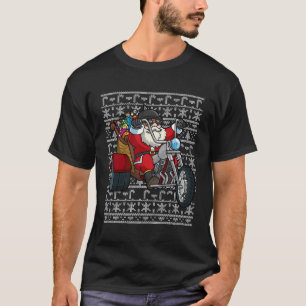 Biker Santa Motorcycle Ugly Christmas Pattern Moto T-Shirt