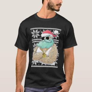 Biker Santa Ugly Christmas Motorcycle Mens Dad Wom T-Shirt