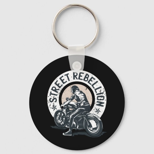 Biker Scorcher on a Motorcycle Key Ring (Front)