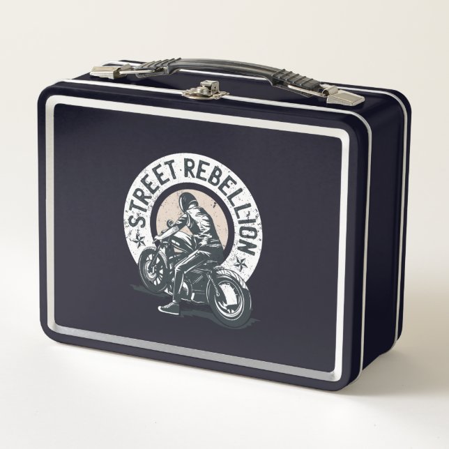 Biker Scorcher on a Motorcycle Metal Lunch Box (Front)