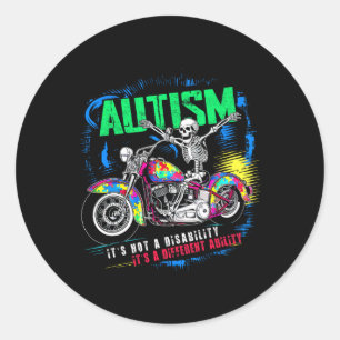 Biker Skeleton Riding Motorcycle Puzzle Autism Awa Classic Round Sticker