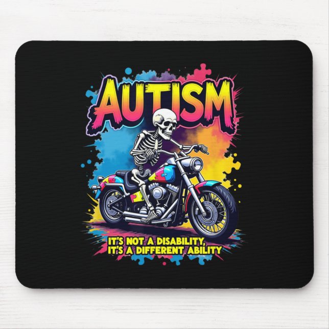 Biker Skeleton Riding Motorcycle Puzzle Autism Awa Mouse Mat (Front)