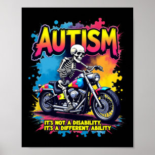 Biker Skeleton Riding Motorcycle Puzzle Autism Awa Poster