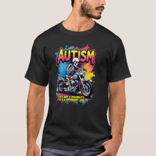 Biker Skeleton Riding Motorcycle Puzzle Autism Awa T-Shirt