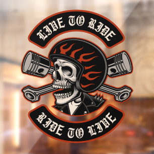 Biker Skull Crossed Pistons Live To Ride Window Cl Cling