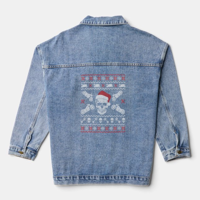 Biker Skull Funny Chirstmas  Motorbike Motorcycle  Denim Jacket (Back)