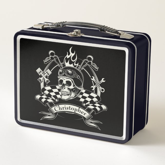 Biker Skull Metal Lunch Box (Front)