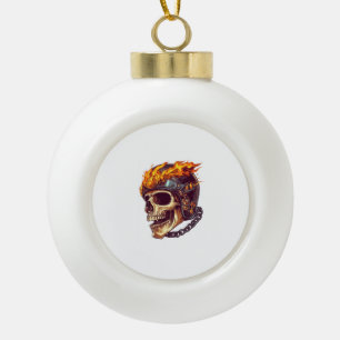 Biker Skull Reaper Ceramic Ball Christmas Ornament