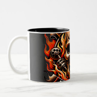 Biker Skull Ride to Live Live to Ride Fiery Graph Two-Tone Coffee Mug