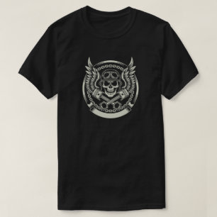 Biker Skull with Wings and Pistons Emblem T-Shirt