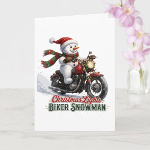 Biker Snowman Christmas Lights Card