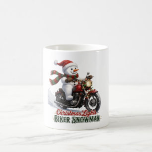 Biker Snowman Christmas Lights Coffee Mug