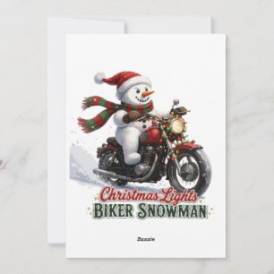 Biker Snowman Christmas Lights Holiday Card
