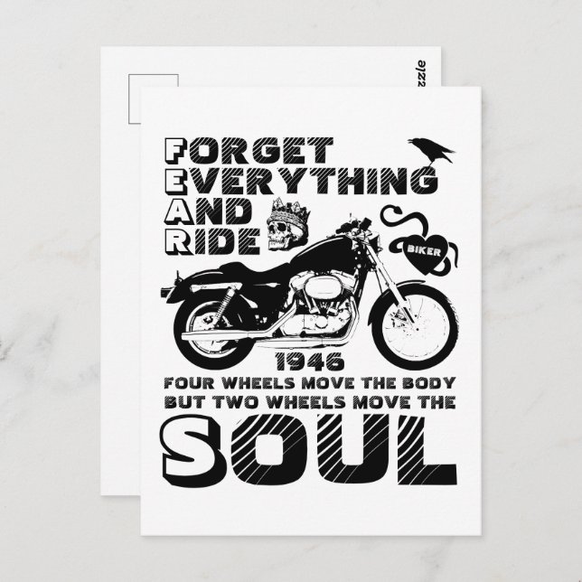 Biker Soul, Personalised Date of Birth Postcard (Front/Back)